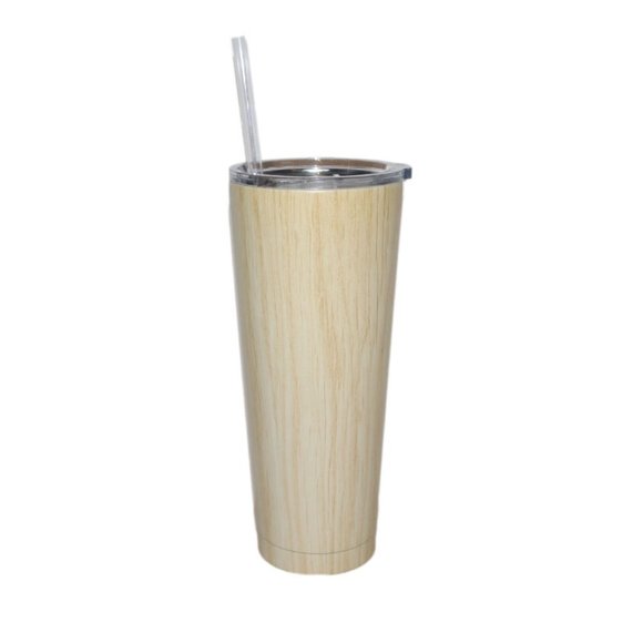 Double Wall Stainless Steel Vacuum Straw Tumbler 25 oz w/ Closing Lid Wood Grain - Picture 2 of 6